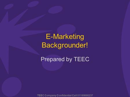 TEEC Company Confidential Call 01189880237 E-Marketing Backgrounder! Prepared by TEEC.
