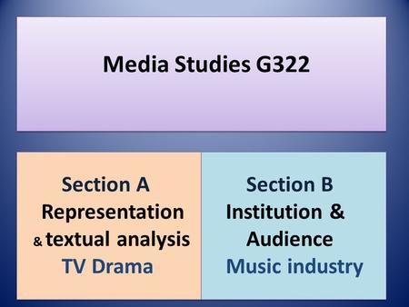 Media Studies G322 Section A Representation & textual analysis TV Drama Section A Representation & textual analysis TV Drama Section B Institution & Audience.