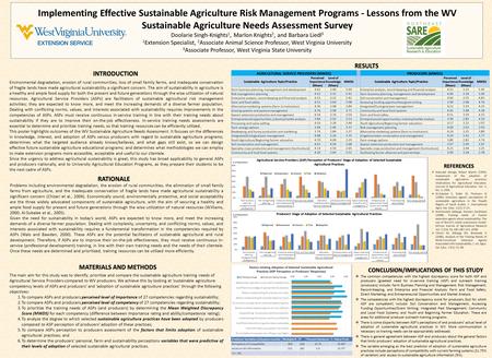 Implementing Effective Sustainable Agriculture Risk Management Programs - Lessons from the WV Sustainable Agriculture Needs Assessment Survey Doolarie.