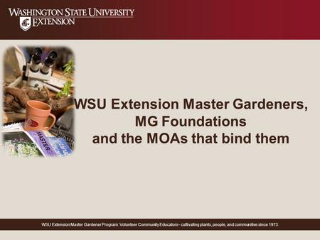 WSU Extension Master Gardener Program: Volunteer Community Educators– cultivating plants, people, and communities since 1973. WSU Extension Master Gardeners,