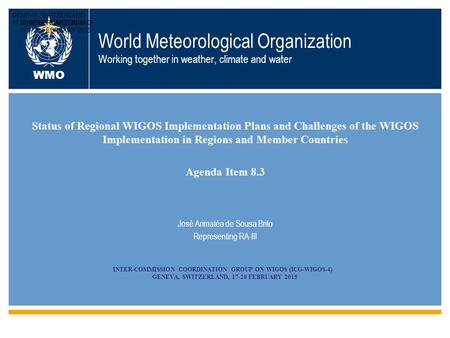World Meteorological Organization Working together in weather, climate and water Status of Regional WIGOS Implementation Plans and Challenges of the WIGOS.