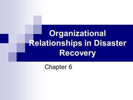 Organizational Relationships in Disaster Recovery