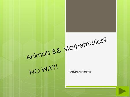 Animals && Mathematics? NO WAY! JaKiya Harris.  Content Area: Mathematics  Grade Level: 1 st  Summary: The purpose of this instructional PowerPoint.