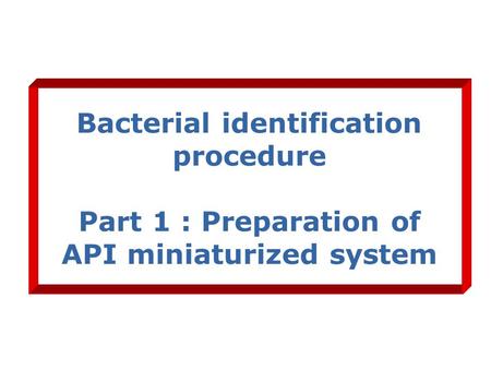 Bacterial identification procedure Part 1 : Preparation of API miniaturized system.