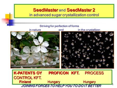 1 SeedMasterSeedMaster 2 SeedMaster and SeedMaster 2 in advanced sugar crystallization control Striving for perfection of forms in nature and in the crystallizer.