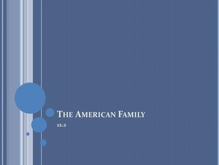 T HE A MERICAN F AMILY 12.2. I NTRODUCTION “Image of Typical American Family”: working father, a stay-at home mother, and two or three children Other.