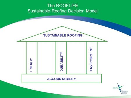 SUSTAINABLE ROOFING ENVIRONMENT ENERGY DURABILITY ACCOUNTABILITY The ROOFLIFE Sustainable Roofing Decision Model: