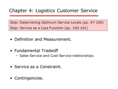 Chapter 4: Logistics Customer Service
