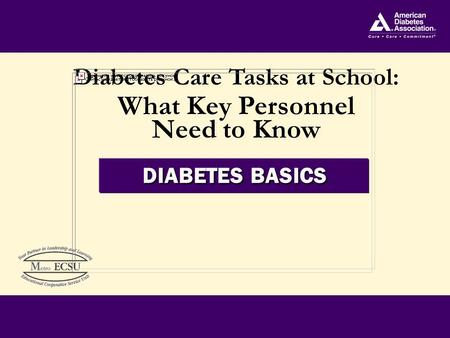 Diabetes Care Tasks at School: What Key Personnel Need to Know Diabetes Care Tasks at School: What Key Personnel Need to Know DIABETES BASICS.
