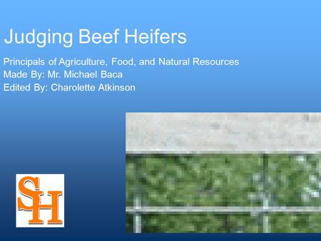 Judging Beef Heifers Principals of Agriculture, Food, and Natural Resources Made By: Mr. Michael Baca Edited By: Charolette Atkinson.