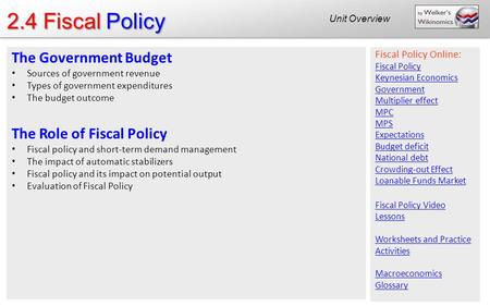 2.4 Fiscal Policy The Government Budget The Role of Fiscal Policy