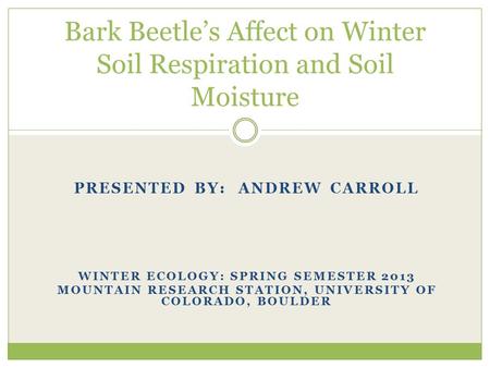 PRESENTED BY: ANDREW CARROLL WINTER ECOLOGY: SPRING SEMESTER 2013 MOUNTAIN RESEARCH STATION, UNIVERSITY OF COLORADO, BOULDER Bark Beetle’s Affect on Winter.
