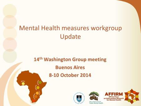 Mental Health measures workgroup Update 14 th Washington Group meeting Buenos Aires 8-10 October 2014.