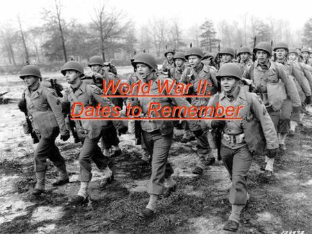 World War II: Dates to Remember. 1939 Germany invaded Poland, starting World War II (Sept. 1) Britain and France Declare War on Germany. (Sept. 3)