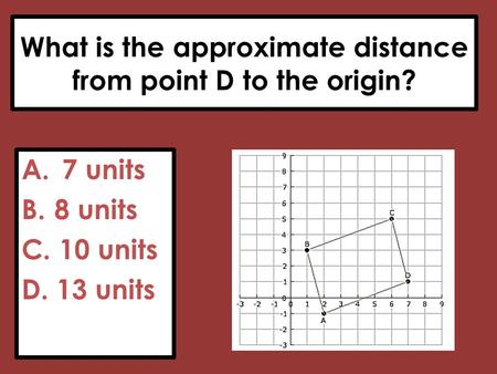 What is the approximate distance from point D to the origin?
