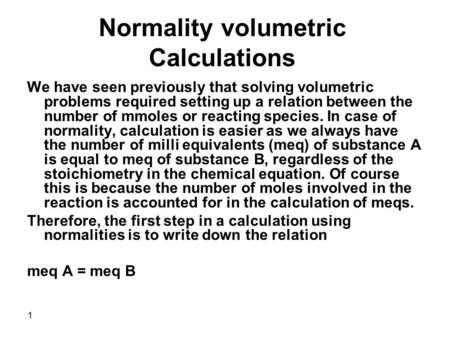 Normality volumetric Calculations