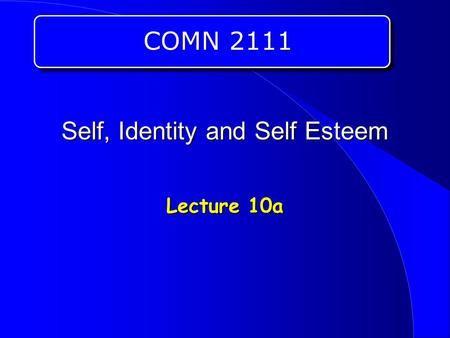 Self, Identity and Self Esteem Lecture 10a COMN 2111.