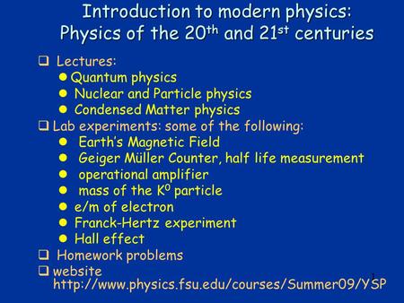 Introduction to modern physics: Physics of the 20th and 21st centuries