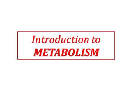 Introduction to METABOLISM
