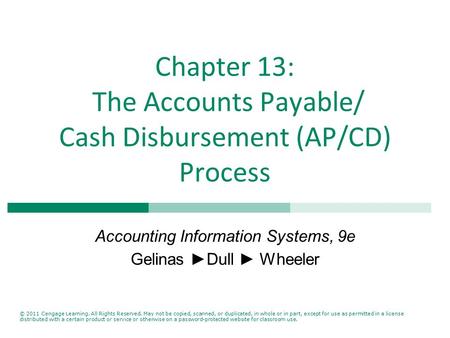 Chapter 13: The Accounts Payable/ Cash Disbursement (AP/CD) Process