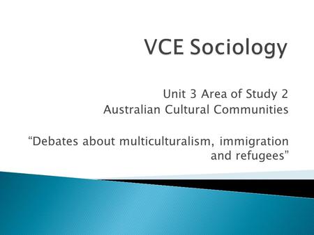 Unit 3 Area of Study 2 Australian Cultural Communities “Debates about multiculturalism, immigration and refugees”
