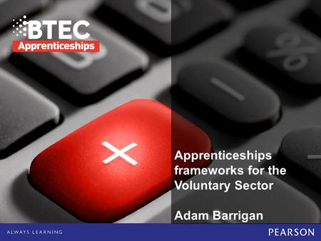 Apprenticeships frameworks for the Voluntary Sector Adam Barrigan.