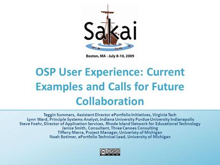 OSP User Experience: Current Examples and Calls for Future Collaboration Teggin Summers, Assistant Director ePortfolio Initiatives, Virginia Tech Lynn.