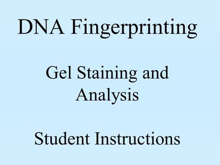 DNA Fingerprinting Gel Staining and Analysis Student Instructions.