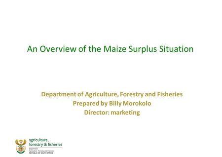 An Overview of the Maize Surplus Situation Department of Agriculture, Forestry and Fisheries Prepared by Billy Morokolo Director: marketing.