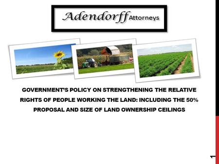 GOVERNMENT’S POLICY ON STRENGTHENING THE RELATIVE RIGHTS OF PEOPLE WORKING THE LAND: INCLUDING THE 50% PROPOSAL AND SIZE OF LAND OWNERSHIP CEILINGS 1.