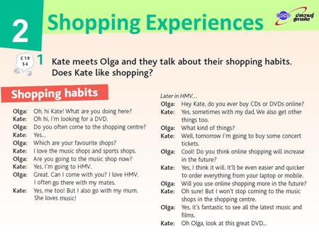 Shopping Experiences 2. Answers 1 She usually goes to the music shop with her mates, but also with her mum. 2 Yes, she sometimes does shopping online.