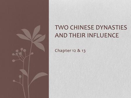 TWO CHINESE DYNASTIES AND THEIR INFLUENCE Chapter 12 & 13.