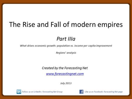 The Rise and Fall of modern empires Part IIIa What drives economic growth: population vs. income per capita improvement Regions’ analysis Created by the.