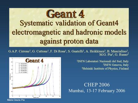 Maria Grazia Pia Systematic validation of Geant4 electromagnetic and hadronic models against proton data Systematic validation of Geant4 electromagnetic.