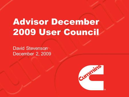 Advisor December 2009 User Council David Stevenson December 2, 2009.
