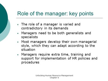 Role of the manager: key points