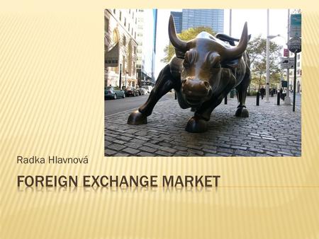 Radka Hlavnová.  (FX Market, Forex Market,Currency market)  Is a form of exchange for the global trading of international currencies  An exchange market.