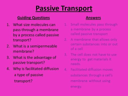 Passive Transport Guiding Questions Answers