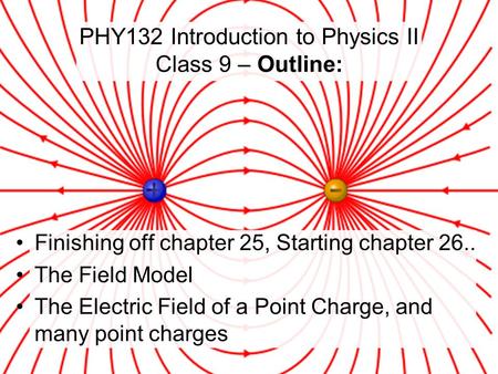 Finishing off chapter 25, Starting chapter 26.. The Field Model The Electric Field of a Point Charge, and many point charges PHY132 Introduction to Physics.