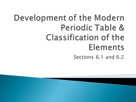 Development of the Modern Periodic Table & Classification of the Elements Sections 6.1 and 6.2.