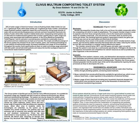 CLIVUS MULTRUM COMPOSTING TOILET SYSTEM By Grace Baldwin ’16 and Chi Do ’18 EC278: Joules to Dollars Colby College, 2015 Introduction 25% of water usage.
