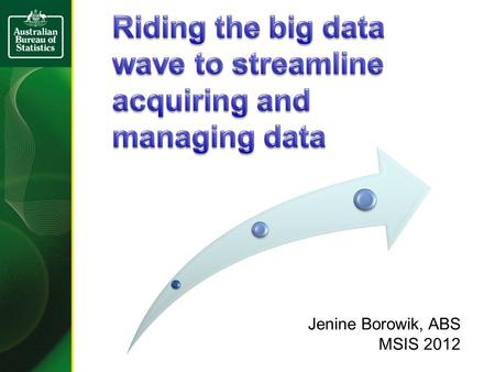 Jenine Borowik, ABS MSIS 2012. Increasing cost & difficulty of acquiring data New competitors & changing expectations Rapid changes in the environment.