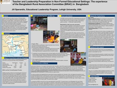 Teacher and Leadership Preparation in Non-Formal Educational Settings: The experience of the Bangladesh Rural Association Committee (BRAC) in Bangladesh.