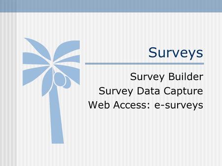 Surveys Survey Builder Survey Data Capture Web Access: e-surveys.