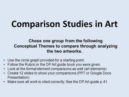 Comparison Studies in Art Chose one group from the following Conceptual Themes to compare through analyzing the two artworks.. Use the circle graph provided.
