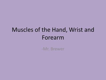 Muscles of the Hand, Wrist and Forearm