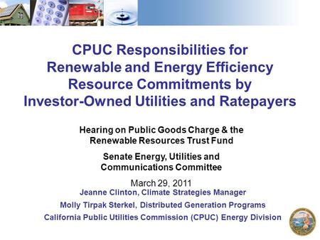 1 CPUC Responsibilities for Renewable and Energy Efficiency Resource Commitments by Investor-Owned Utilities and Ratepayers Hearing on Public Goods Charge.