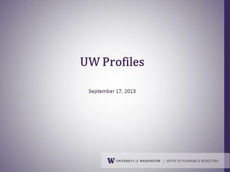 UW Profiles September 17, 2013.  Purpose  Genesis  Content  Access  Future INTRODUCTION 2.
