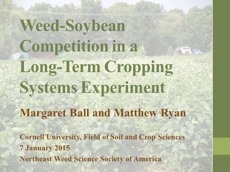 Weed-Soybean Competition in a Long-Term Cropping Systems Experiment Margaret Ball and Matthew Ryan Cornell University, Field of Soil and Crop Sciences.