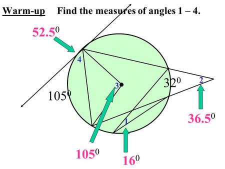 105 0 32 0 1 2 3 4 52.5 0 16 0 36.5 0 105 0 Warm-up Find the measures of angles 1 – 4.